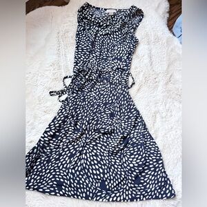 LOFT Navy and White Midi Dress